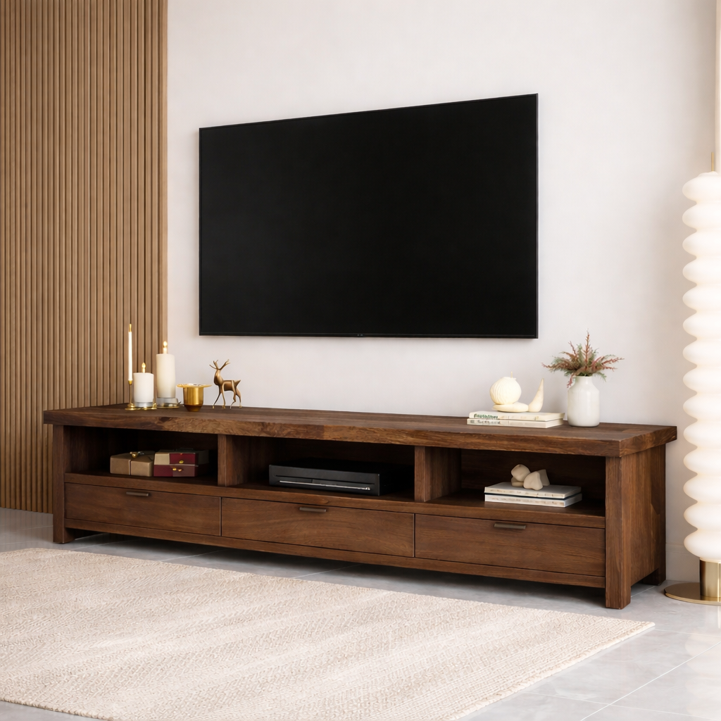 Mid Century Solid Wood TV Stand Long Media Console Storage Entertainment Cabinet Kitchnce
