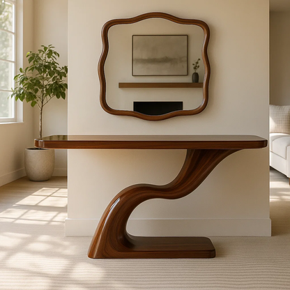 Modern Sculptural Solid Wood Console Table, Curved Base Entryway Hallway Statement Furniture