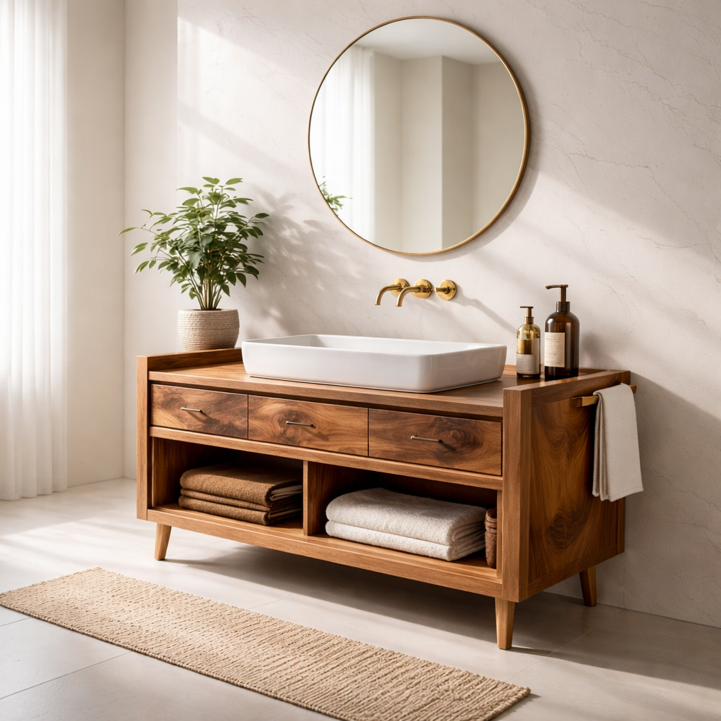 Solid Wood Bathroom Vanity Cabinet with Drawers – Modern Rustic Vanity