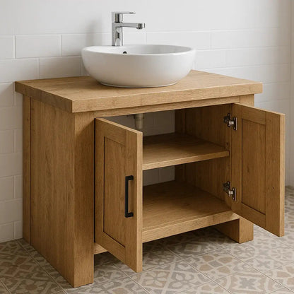 Modern Handcrafted Solid Wood Bathroom Vanity – Minimalist Cabinet Base with Double Doors Kitchnce