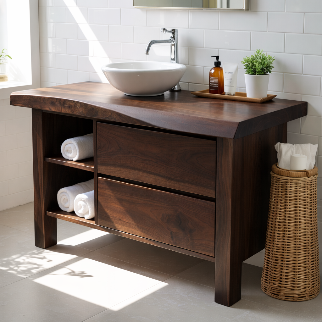 Modern Solid Wood Bathroom Vanity Cabinet With Drawers And Open Shelf Kitchnce