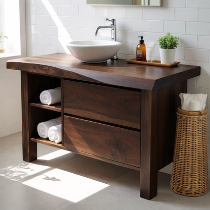 Modern Solid Wood Bathroom Vanity Cabinet With Drawers And Open Shelf Kitchnce