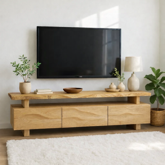 Modern Wave Front Wood TV Stand Long Media Console Low Profile Entertainment Center Kitchnce