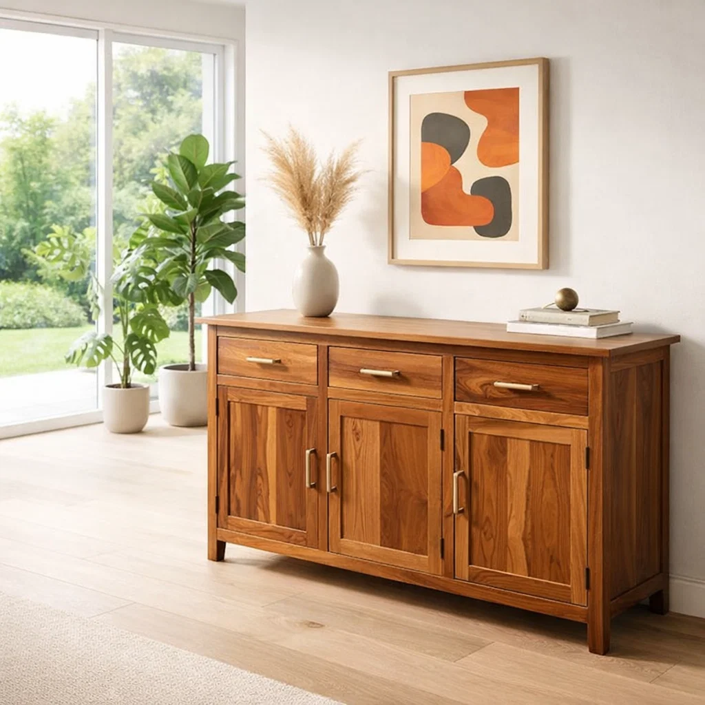 Farmhouse Sideboard Cabinet with 3 Drawers and Doors – Wooden Storage Buffet