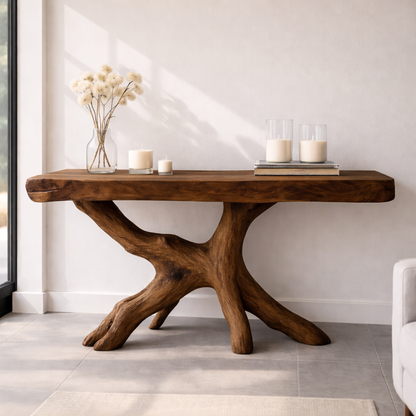 Rustic Solid Wood Console Table, Natural Tree Root Base Entryway Hallway Statement Furniture Kitchnce
