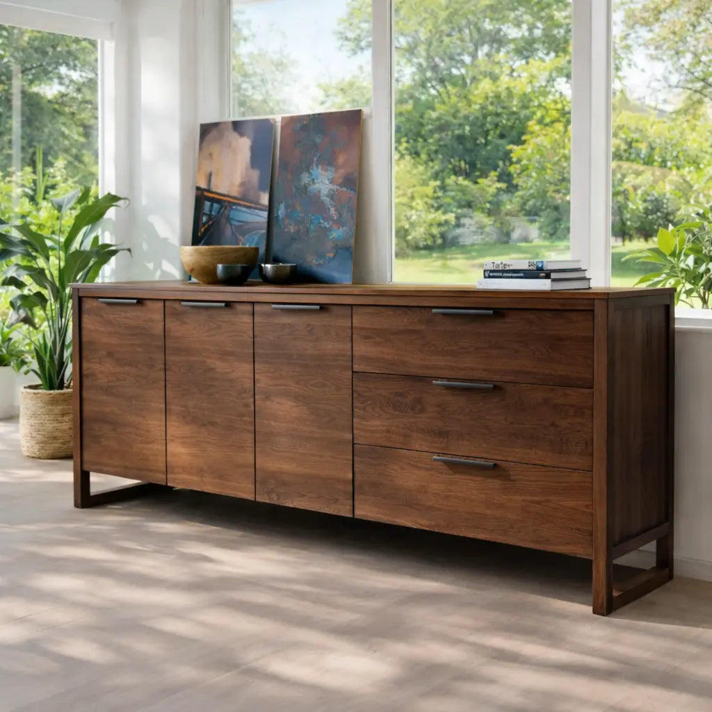 Solid Wood Modern Console Table with Drawers and Cabinet Storage Kitchnce