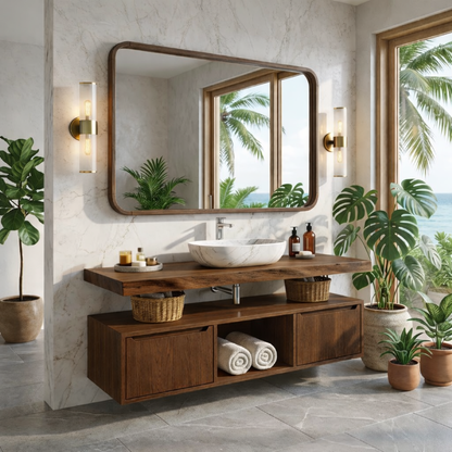 Floating Bathroom Vanity with Natural Wood Design and Spacious Storage Kitchnce