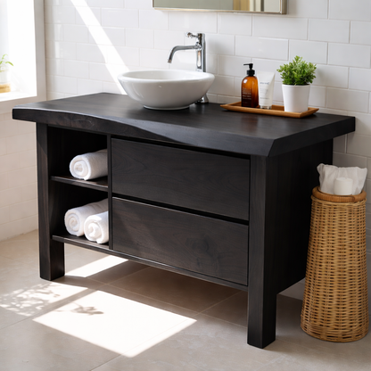 Modern Solid Wood Bathroom Vanity Cabinet With Drawers And Open Shelf Kitchnce