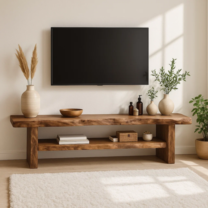 Rustic Solid Wood TV Stand Long Live Edge Media Console Natural Entertainment Unit Kitchnce