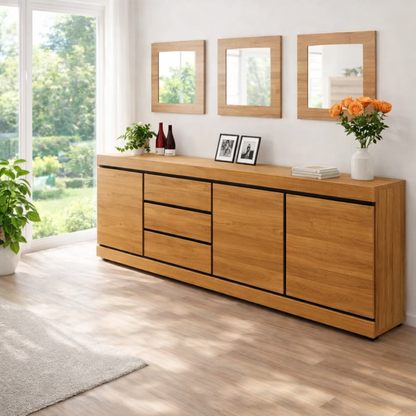 Modern Wide Sideboard Cabinet with Drawers and Doors