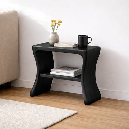 Solid Wood End Table with Shelf – Modern Walnut Side Table for Living Room Kitchnce