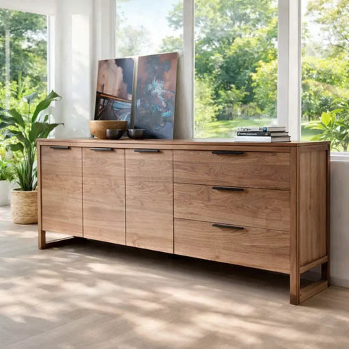 Solid Wood Modern Console Table with Drawers and Cabinet Storage Kitchnce