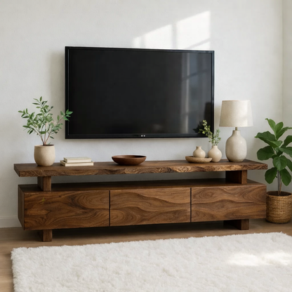 Modern Wave Front Wood TV Stand Long Media Console Low Profile Entertainment Center Kitchnce