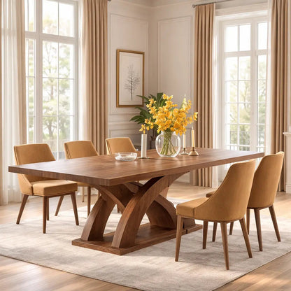 Modern Dining Table Sculptural Curved Base Large Wooden Dining Table for Home Kitchnce