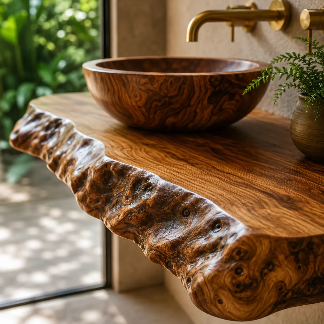 Double Live Edge Floating Vanity Shelf | Solid Wood Honey Bathroom Counter Kitchnce