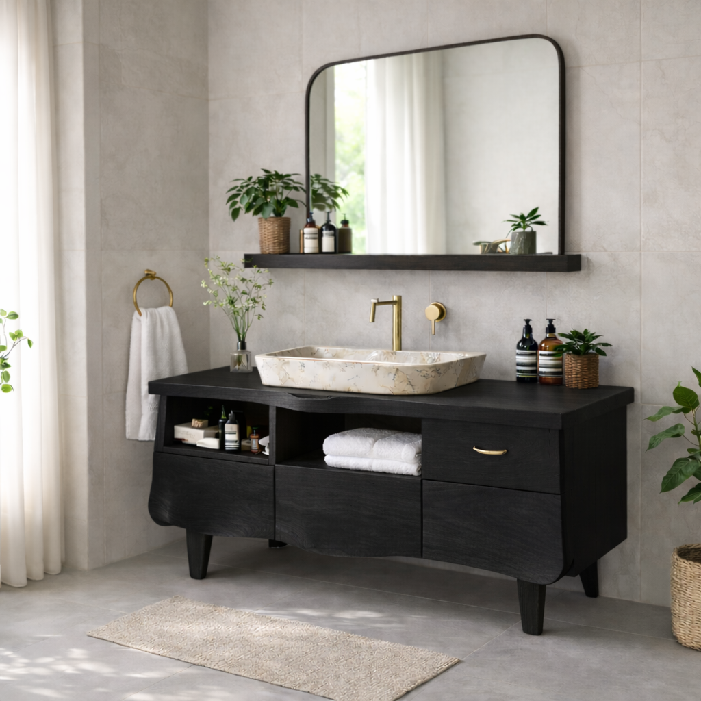 Solid Wood Bathroom Vanity Cabinet with Storage – Modern Rustic Vanity