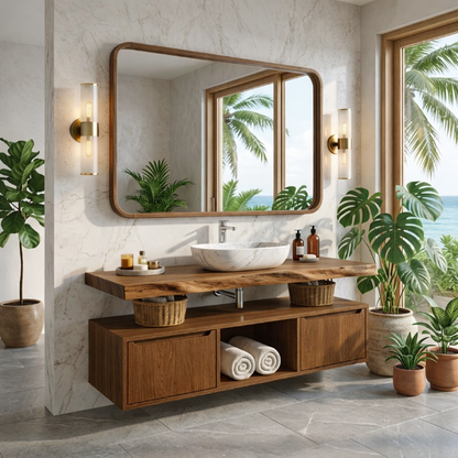 Floating Bathroom Vanity with Natural Wood Design and Spacious Storage Kitchnce