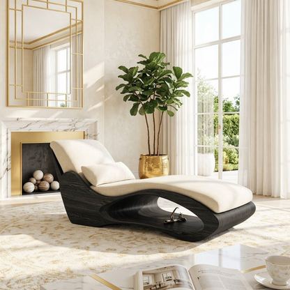 Modern Sculptural Chaise Lounge Chair, Curved Luxury Minimalist Accent Furniture