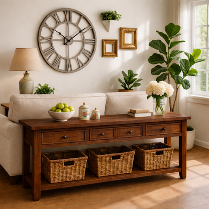 Solid Wood Console Table with Drawers and Storage Shelf for Living Room or Entryway Kitchnce