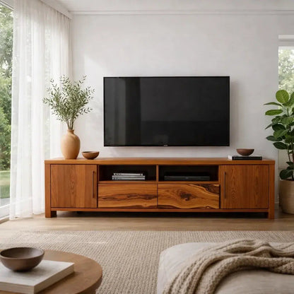 Solid Wood TV Cabinet with Live Edge Drawers – Modern Rustic Media Console Kitchnce