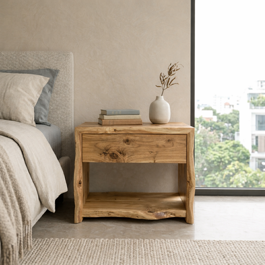 Live Edge Solid Wood Nightstand | Rustic Modern Bedside Table