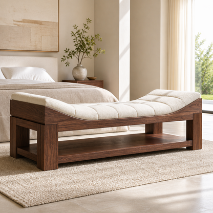 Modern Upholstered Daybed Bench with Storage Shelf for Bedroom Lounge Decor
