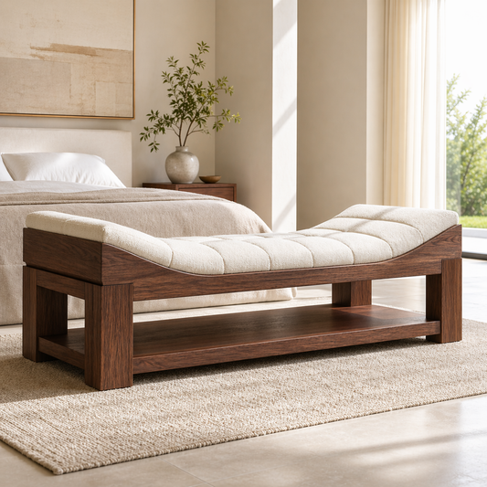 Modern Upholstered Daybed Bench with Storage Shelf for Bedroom Lounge Decor