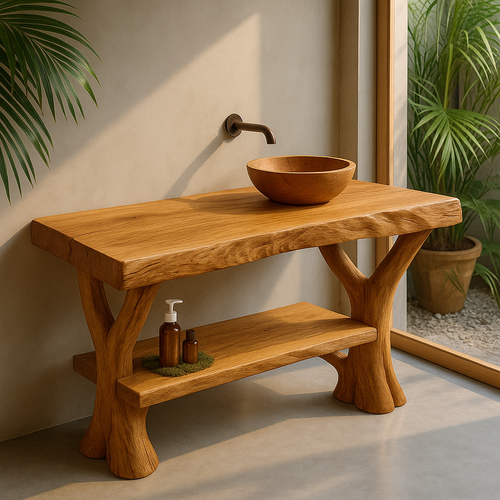 Handcrafted Solid Wood Bathroom Vanity – Natural Live Edge Design with Organic Branch Legs Kitchnce