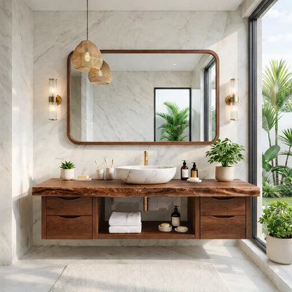 Floating Bathroom Vanity with Natural Wood, Modern Design, and Spacious Storage Kitchnce