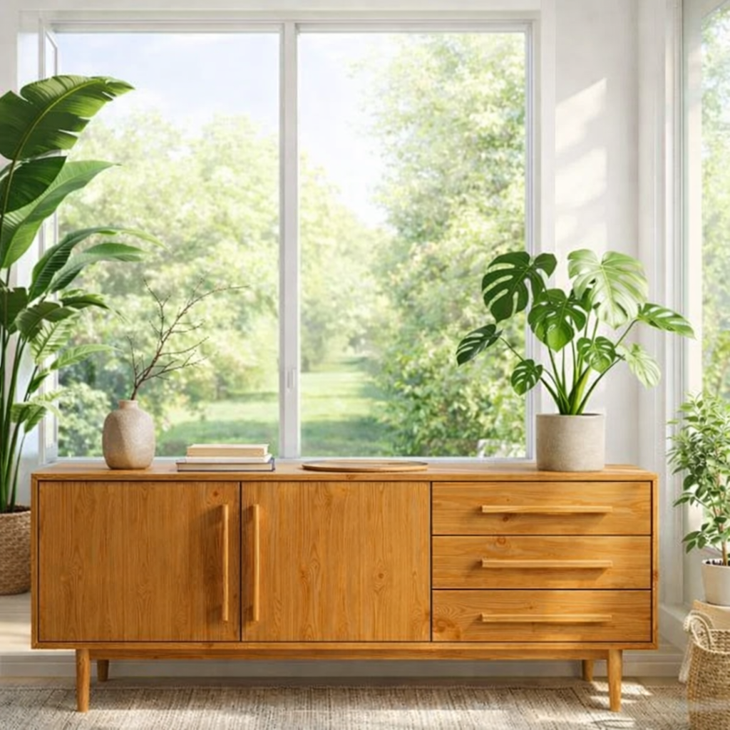 Solid Wood Sideboard Cabinet with Drawers and Doors