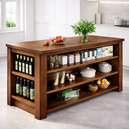 Large Kitchen Island with Open Storage Shelves, Modern Prep Table for Kitchen Dining Space