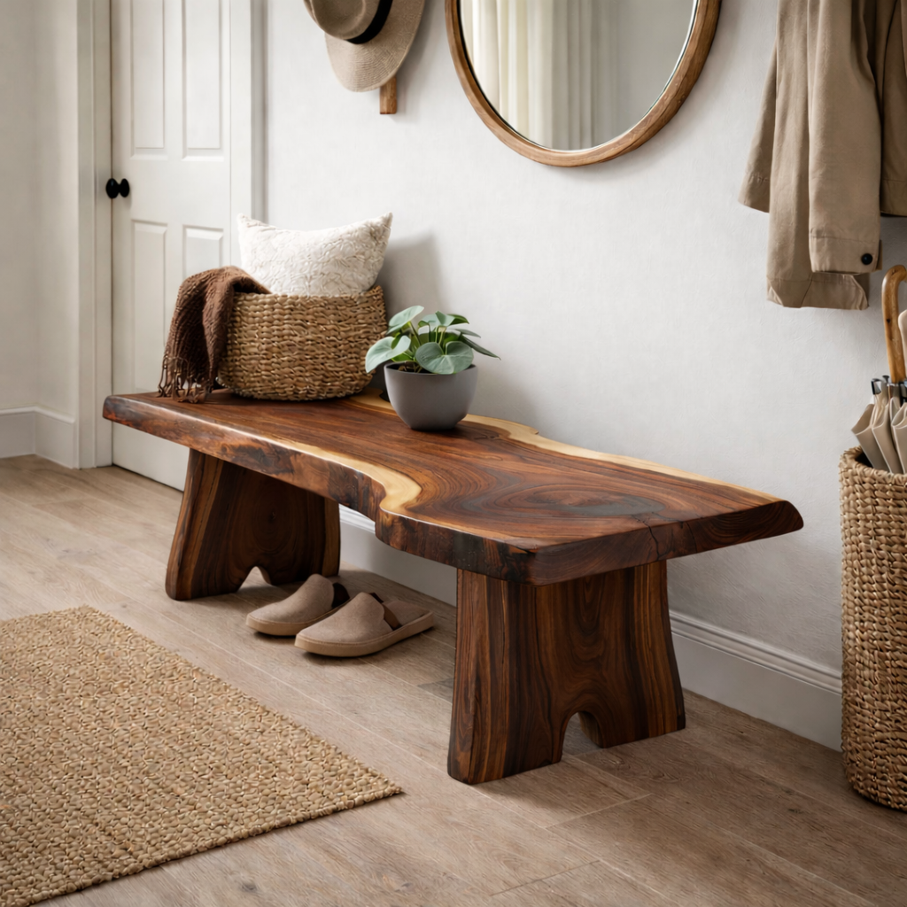 Live Edge Entryway Bench | Solid Wood Hallway Bench with Natural Finish Kitchnce