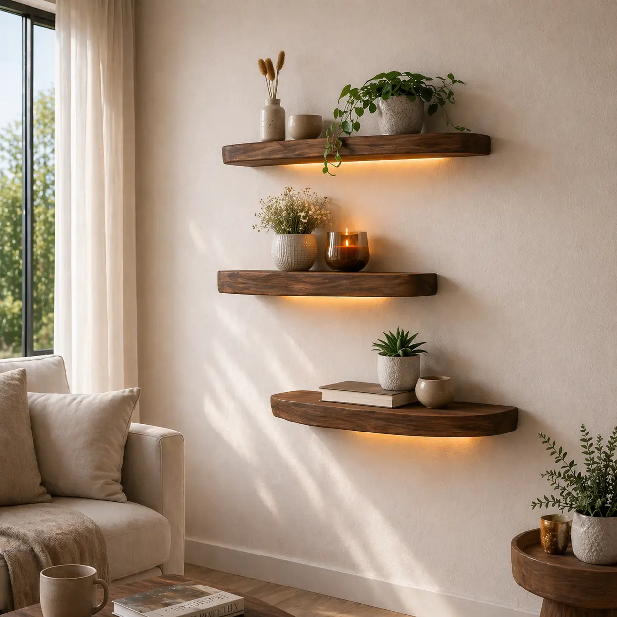 Solid Wood Floating Wall Shelf Rustic Live Edge Wall Mounted Shelf Decor Kitchnce