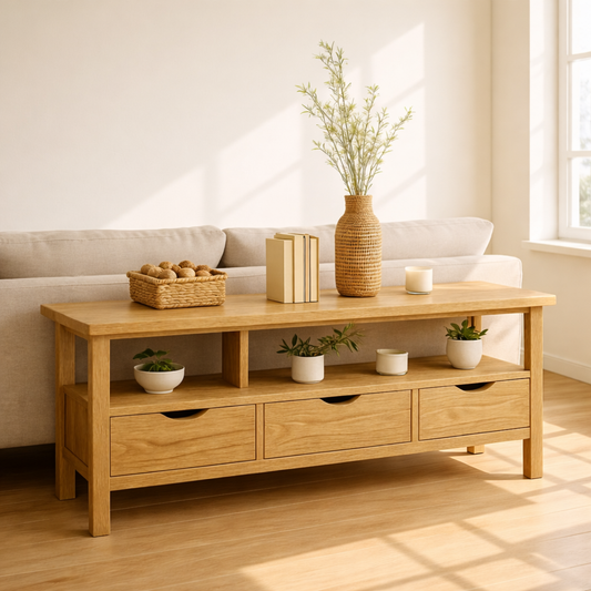 Solid Wood Console Table with Drawers and Shelf, Modern Entryway Sofa Table Wood Storage Cabinet Kitchnce