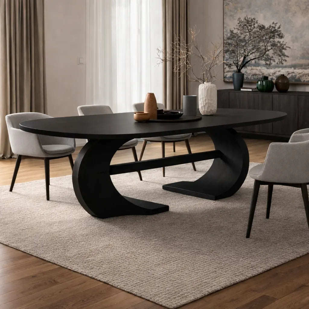 Modern Oval Dining Table Sculptural Curved Base Large Dining Table for Elegant Home Kitchnce