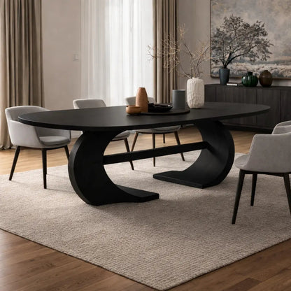 Modern Oval Dining Table Sculptural Curved Base Large Dining Table for Elegant Home Kitchnce