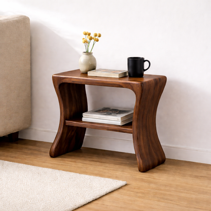Solid Wood End Table with Shelf – Modern Walnut Side Table for Living Room Kitchnce