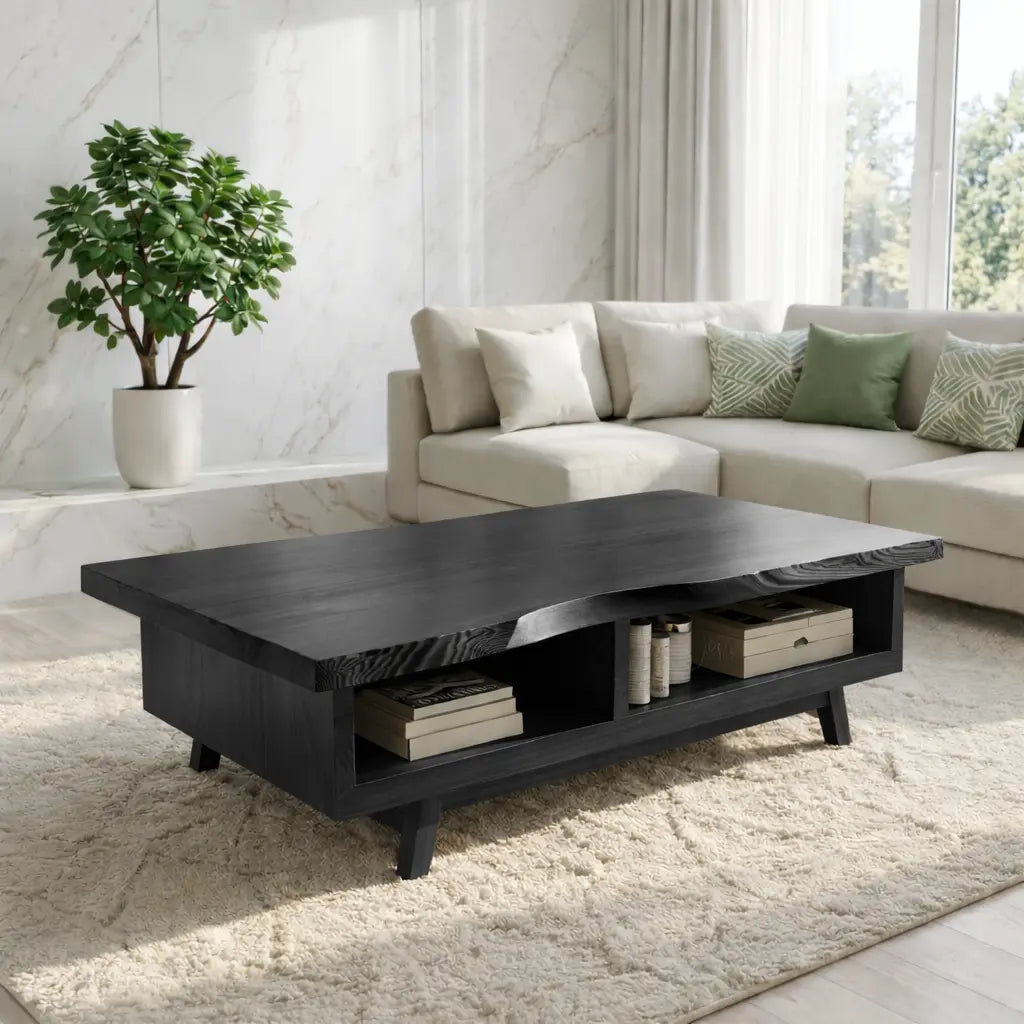 Handcrafted Walnut Coffee Table with Storage, Natural Wood Living Room Furniture Kitchnce