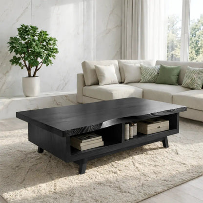 Handcrafted Walnut Coffee Table with Storage, Natural Wood Living Room Furniture Kitchnce