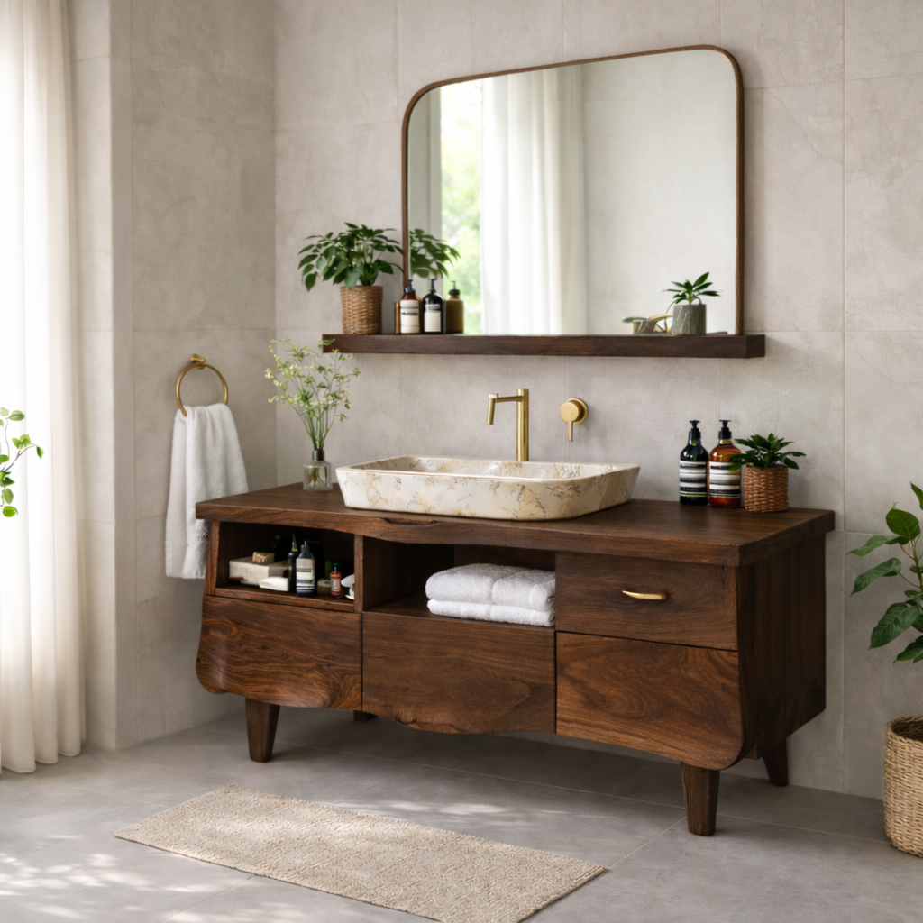 Solid Wood Bathroom Vanity Cabinet with Storage – Modern Rustic Vanity