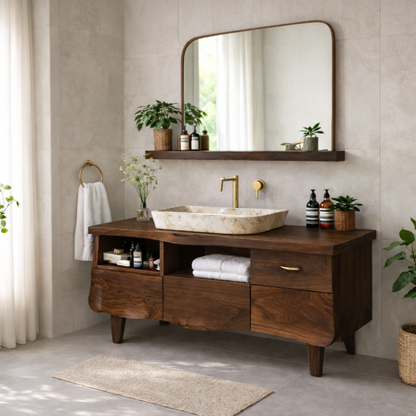 Solid Wood Bathroom Vanity Cabinet with Storage – Modern Rustic Vanity