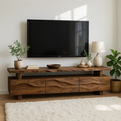 Modern Wave Front Wood TV Stand Long Media Console Low Profile Entertainment Center Kitchnce