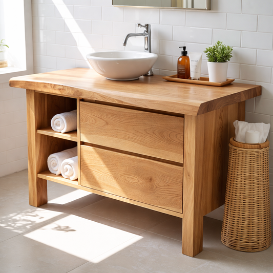 Modern Solid Wood Bathroom Vanity Cabinet With Drawers And Open Shelf Kitchnce