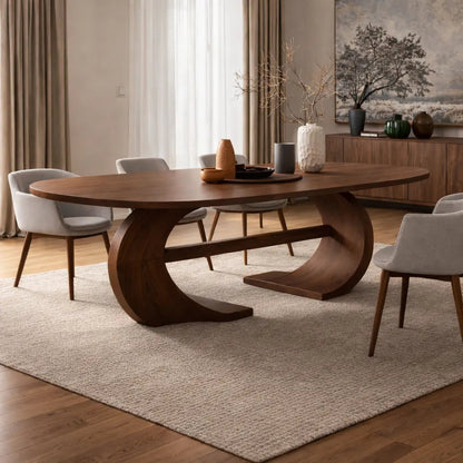 Modern Oval Dining Table Sculptural Curved Base Large Dining Table for Elegant Home Kitchnce