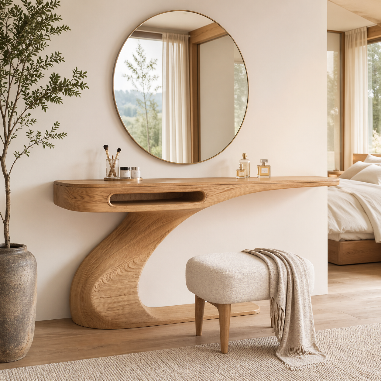 Modern Floating Makeup Vanity Table Sculptural Design Minimal Bedroom Console