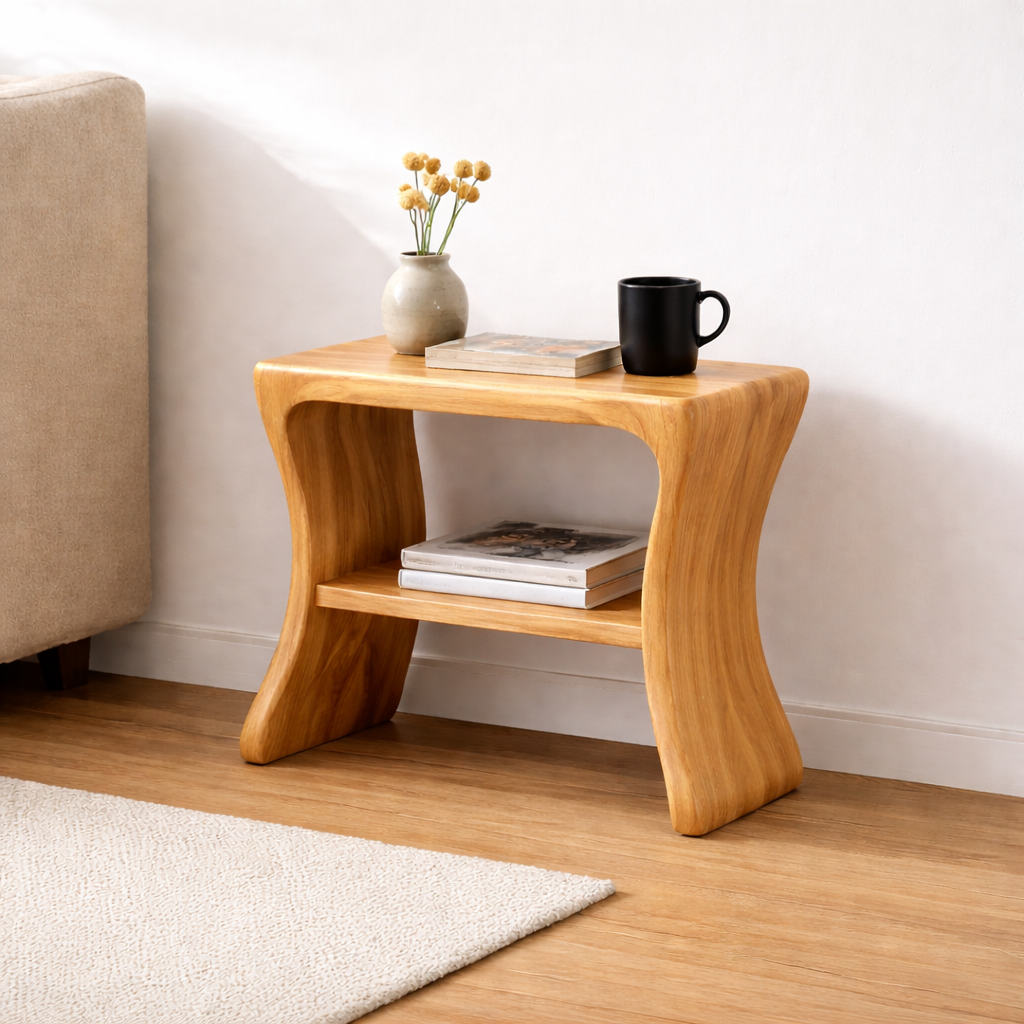 Solid Wood End Table with Shelf – Modern Walnut Side Table for Living Room Kitchnce