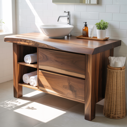 Modern Solid Wood Bathroom Vanity Cabinet With Drawers And Open Shelf Kitchnce