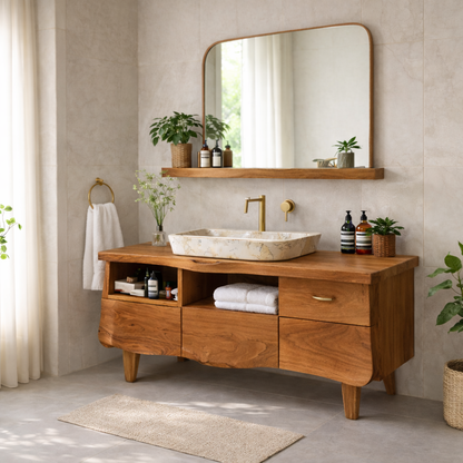 Solid Wood Bathroom Vanity Cabinet with Storage – Modern Rustic Vanity