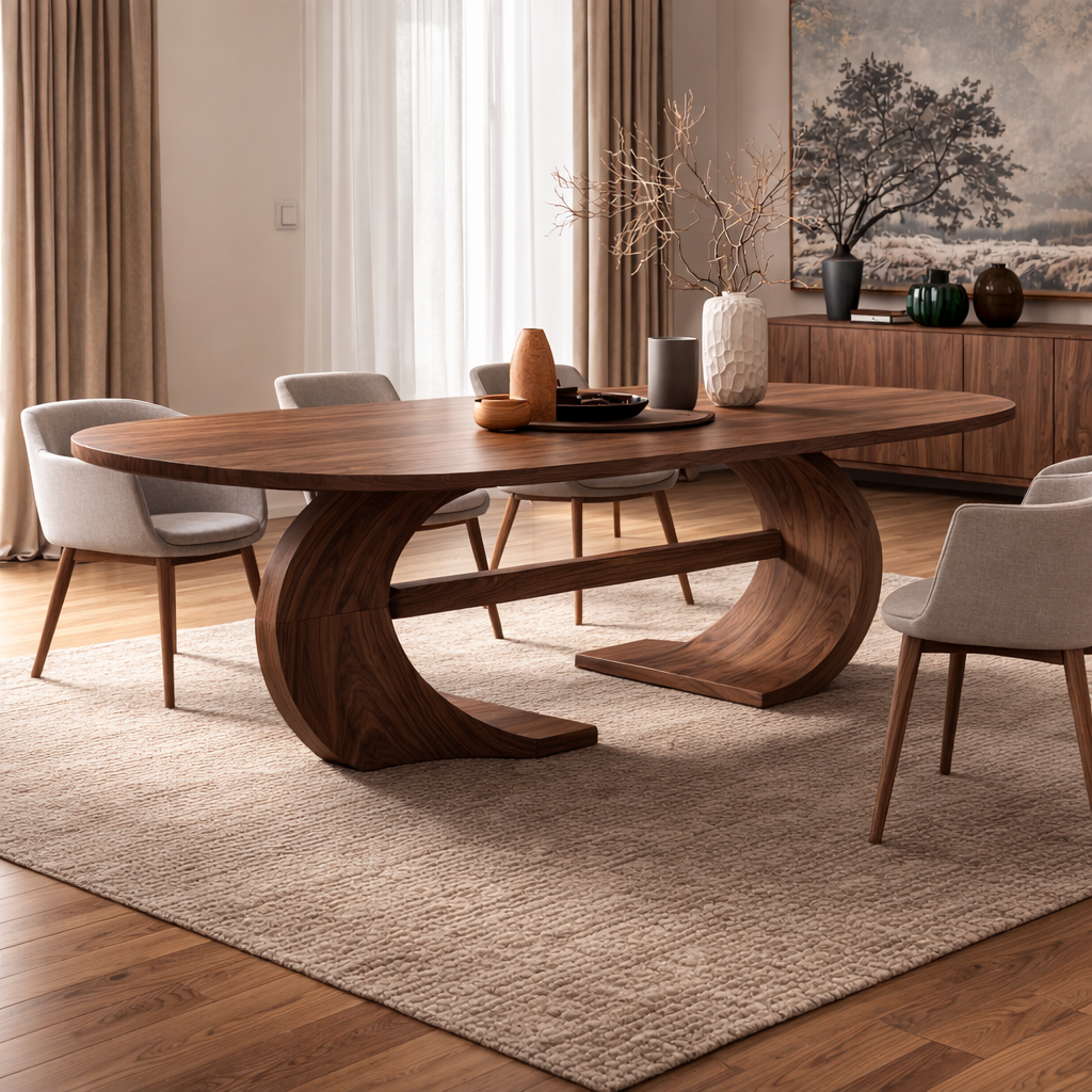 Modern Oval Dining Table Sculptural Curved Base Large Dining Table for Elegant Home