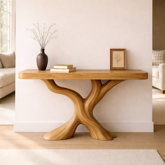 Organic Solid Wood Console Table, Sculptural Tree Base Entryway Hallway Furniture Kitchnce